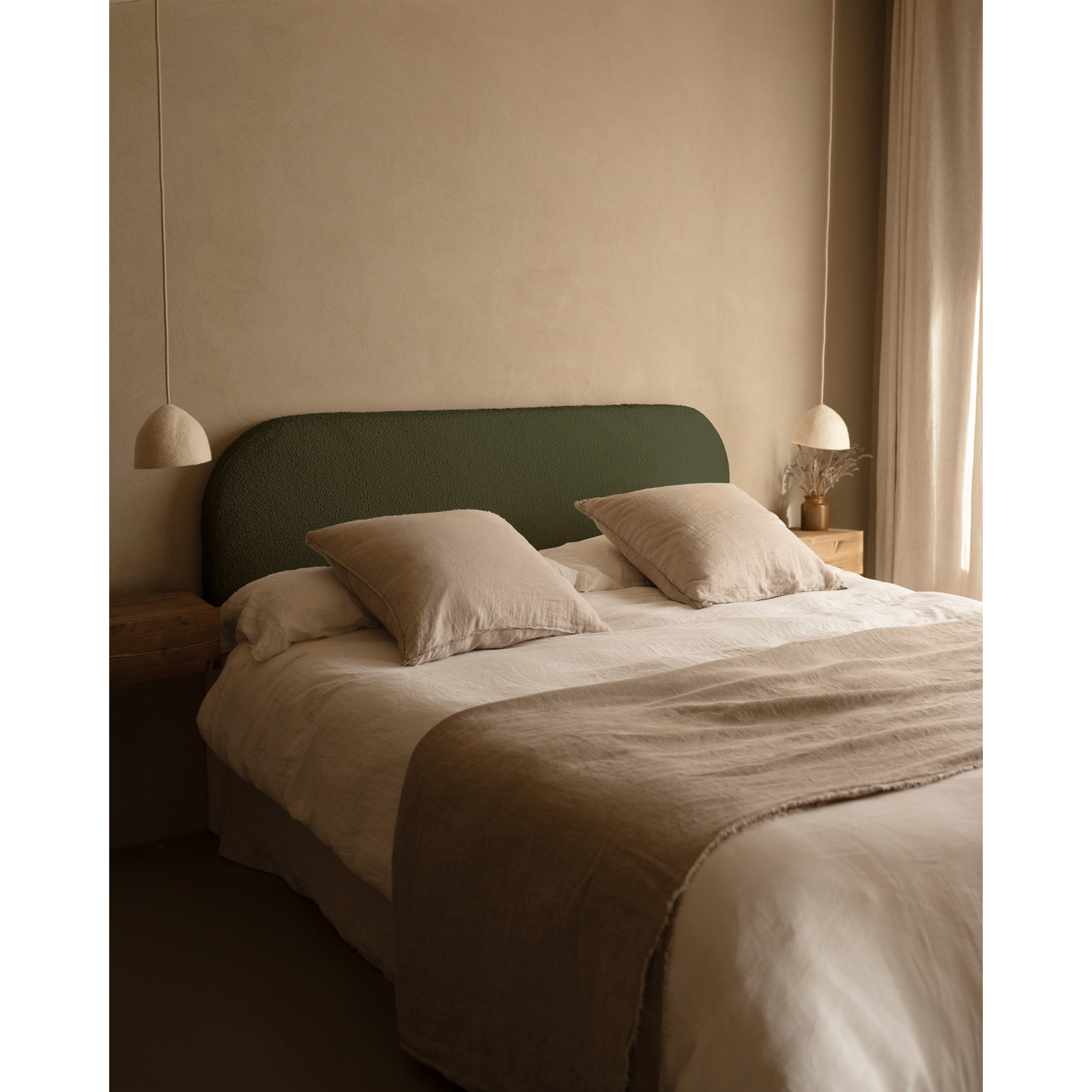 Tête de lit déhoussable en bouclé vert en différentes tailles
