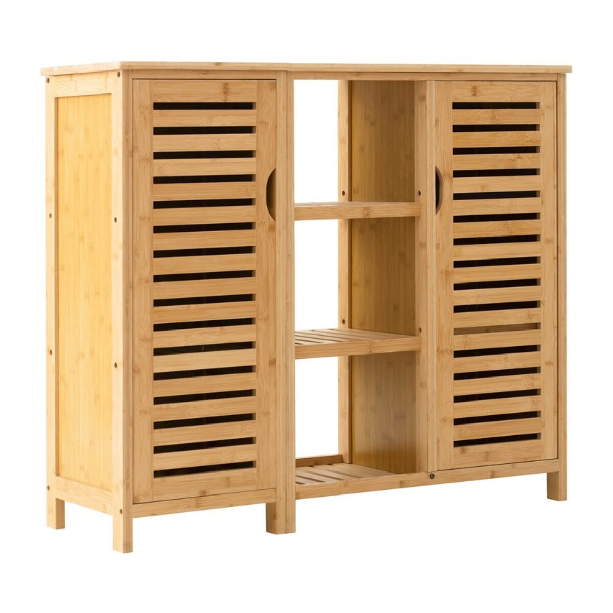 Mobiletto in bambu' 2 ante con vani interni e 3 ripiani a vista 100x33x87 cm