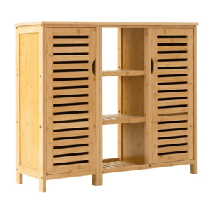 Mobiletto in bambu' 2 ante con vani interni e 3 ripiani a vista 100x33x87 cm