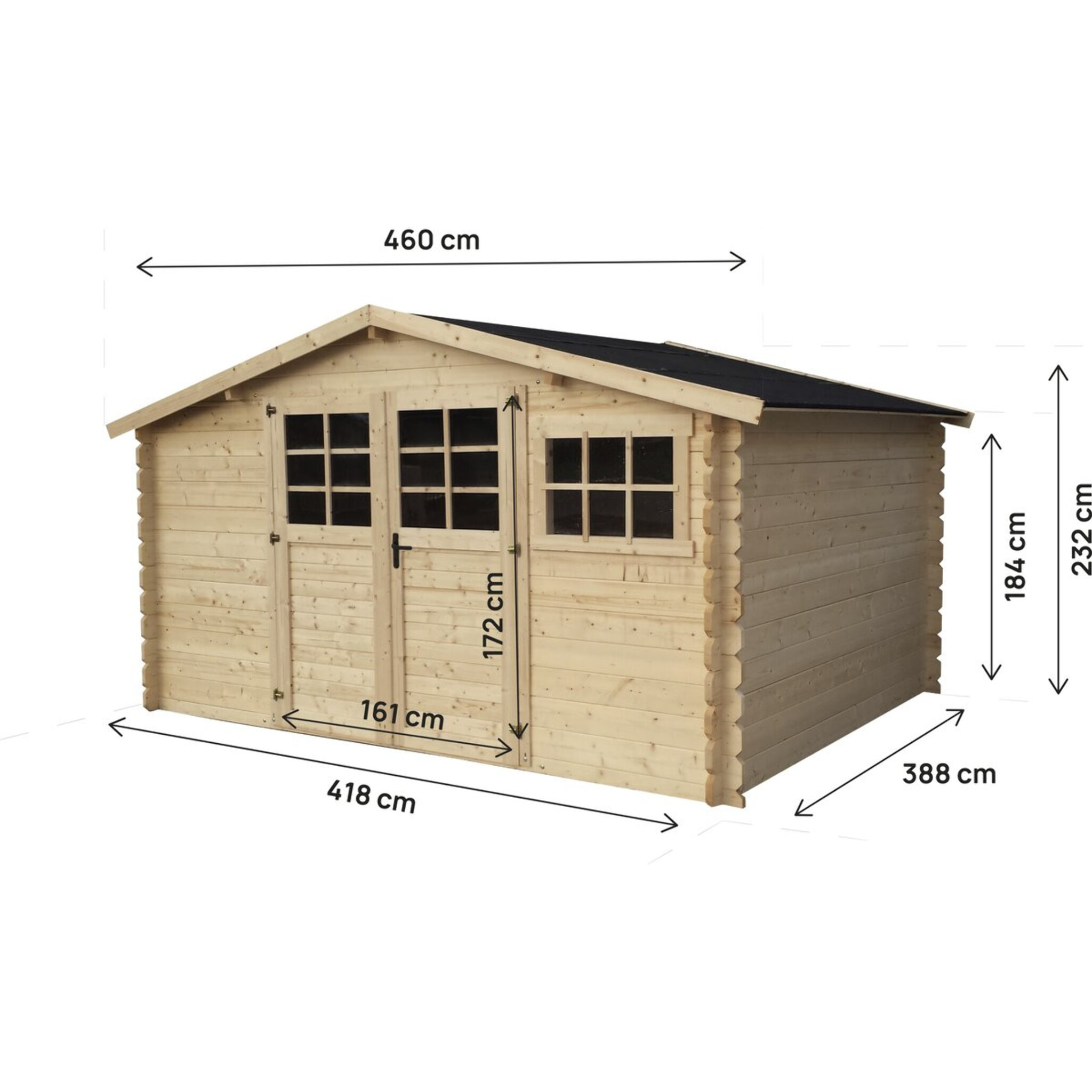 Abri de jardin en bois "Rocval" - 456 x 425 x 232 cm - 19.42 m² - 28 mm