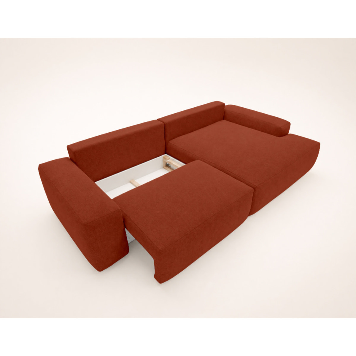 Tama - Canapé d'angle droit 4 places convertible avec coffre en tissu - Terracotta
