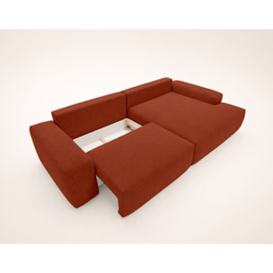 Tama - Canapé d'angle droit 4 places convertible avec coffre en tissu - Terracotta