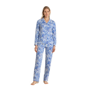 Pigiama donna in cotone top a taglio uomo e pantalone lungo articolo acquerello Noidinotte