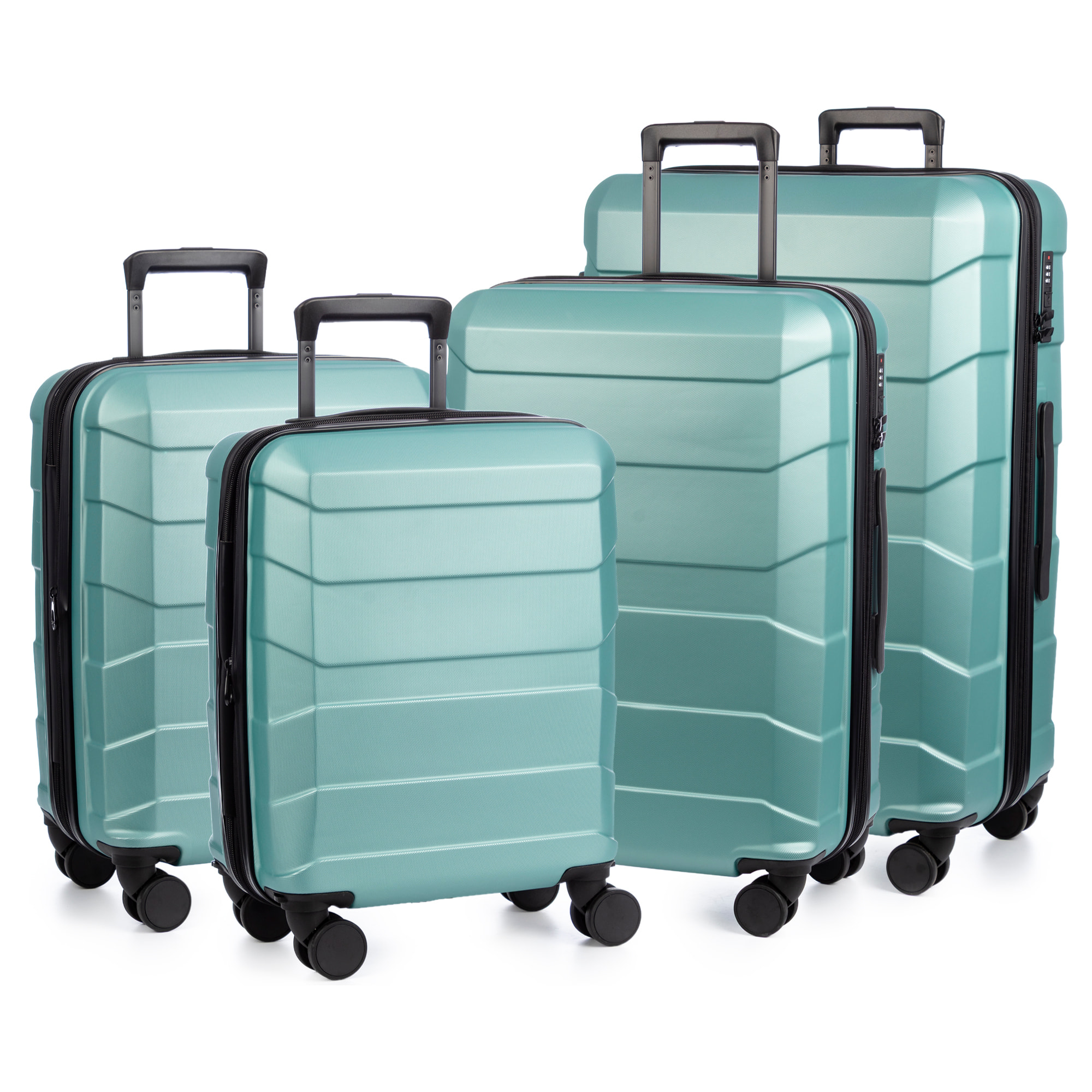 Juego de 4 maletas Trolley extensibles, en material ligero ABS de alta resistencia. Cerradura numérica, 4 ruedas dobles giratorias 360°.