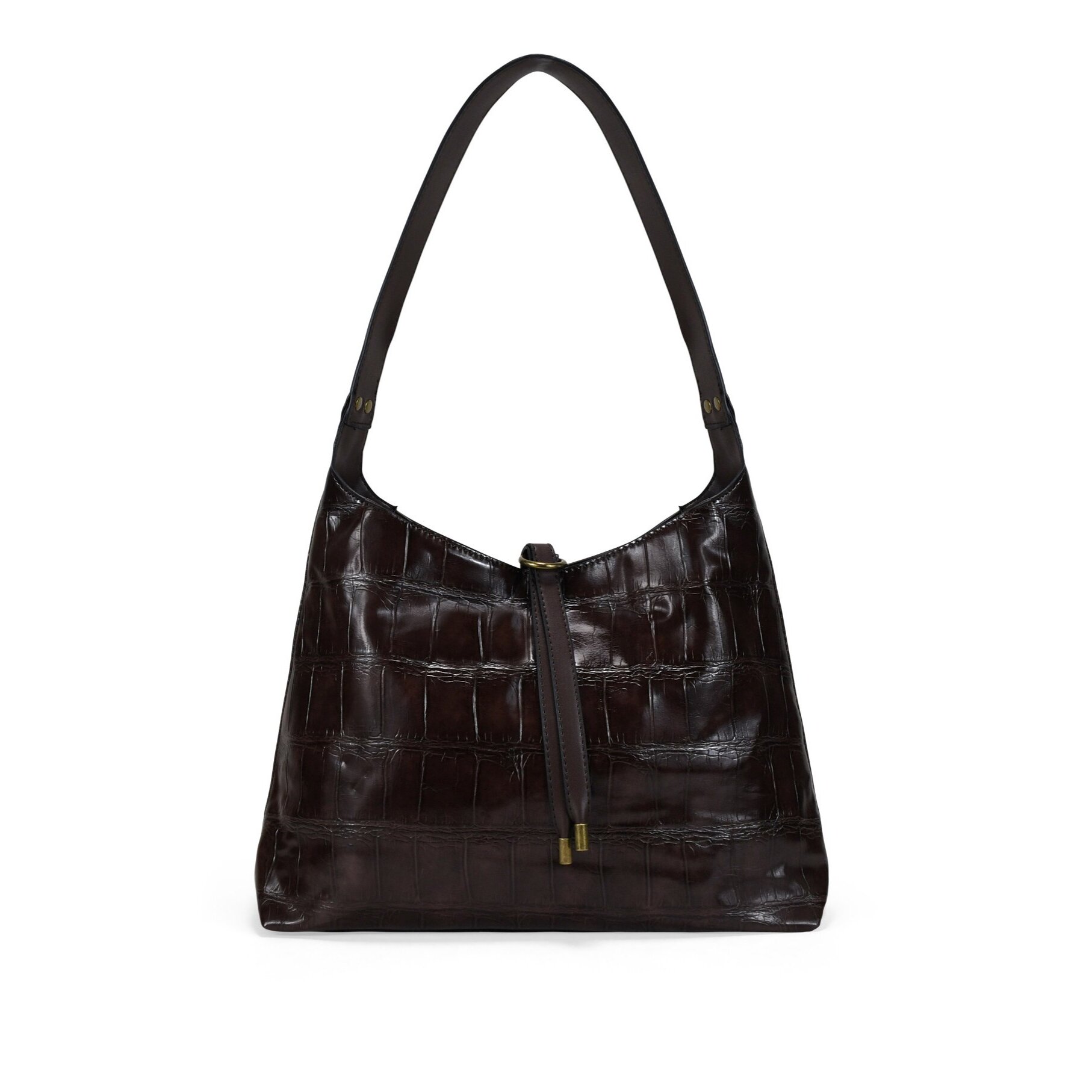 Bolso de hombro marrón efecto cocodrilo