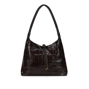 Bolso de hombro marrón efecto cocodrilo