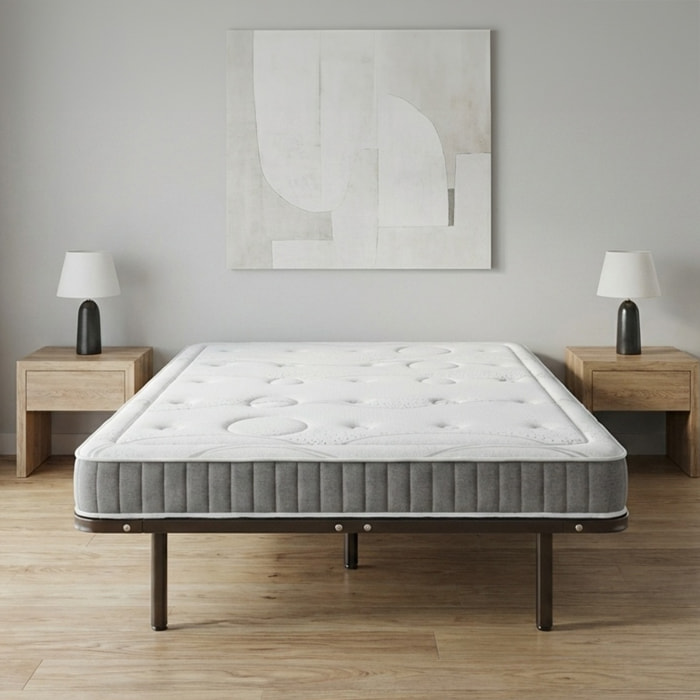 Ensemble Matelas Intuition & Sommier Somkit, 15 cm, Mémoire de Forme, Cadre à Lattes, Métal Robuste, Soutien Ferme