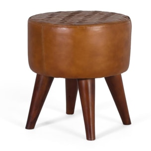 Taburete de Madera, Piel 38 Cm Estilo Vintage Elegante