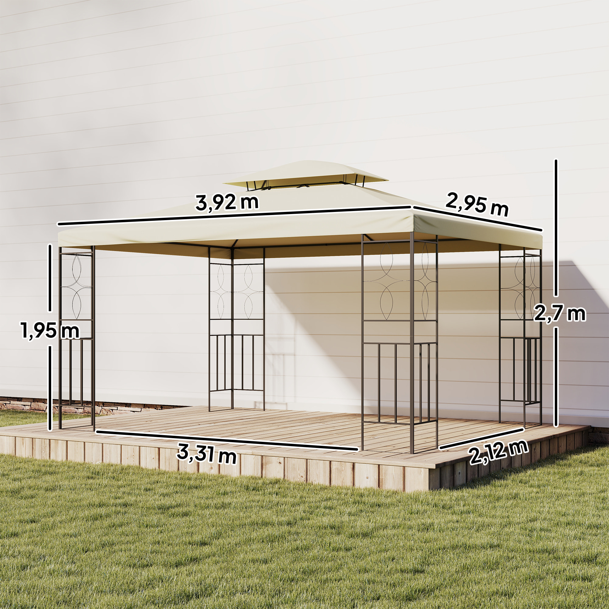 de Jardín 4x3 m, Pabellón de Jardín Gazebo con Doble Techo, Marco de Acero, 8 Orificios de Drenaje, UPF30+, Carpa para Exterior, Terraza, Patio, Fiestas, Blanco Crema