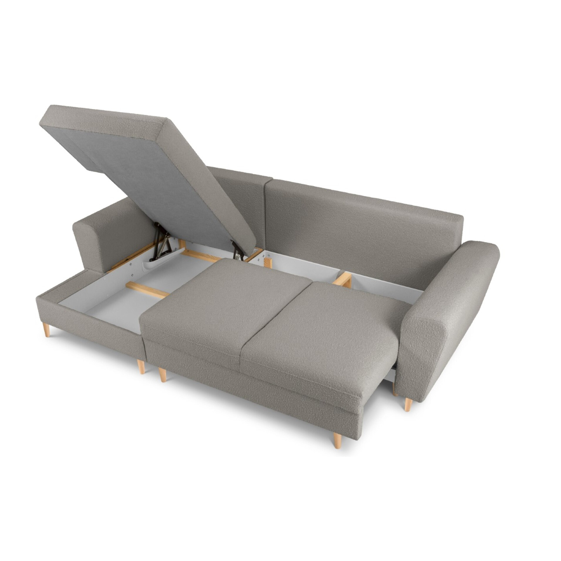 Canapé d'angle gauche convertible avec coffre de rangement "Kyoto" 4 places en bouclé gris
