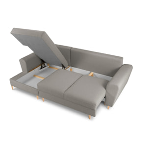 Canapé d'angle gauche convertible avec coffre de rangement "Kyoto" 4 places en bouclé gris