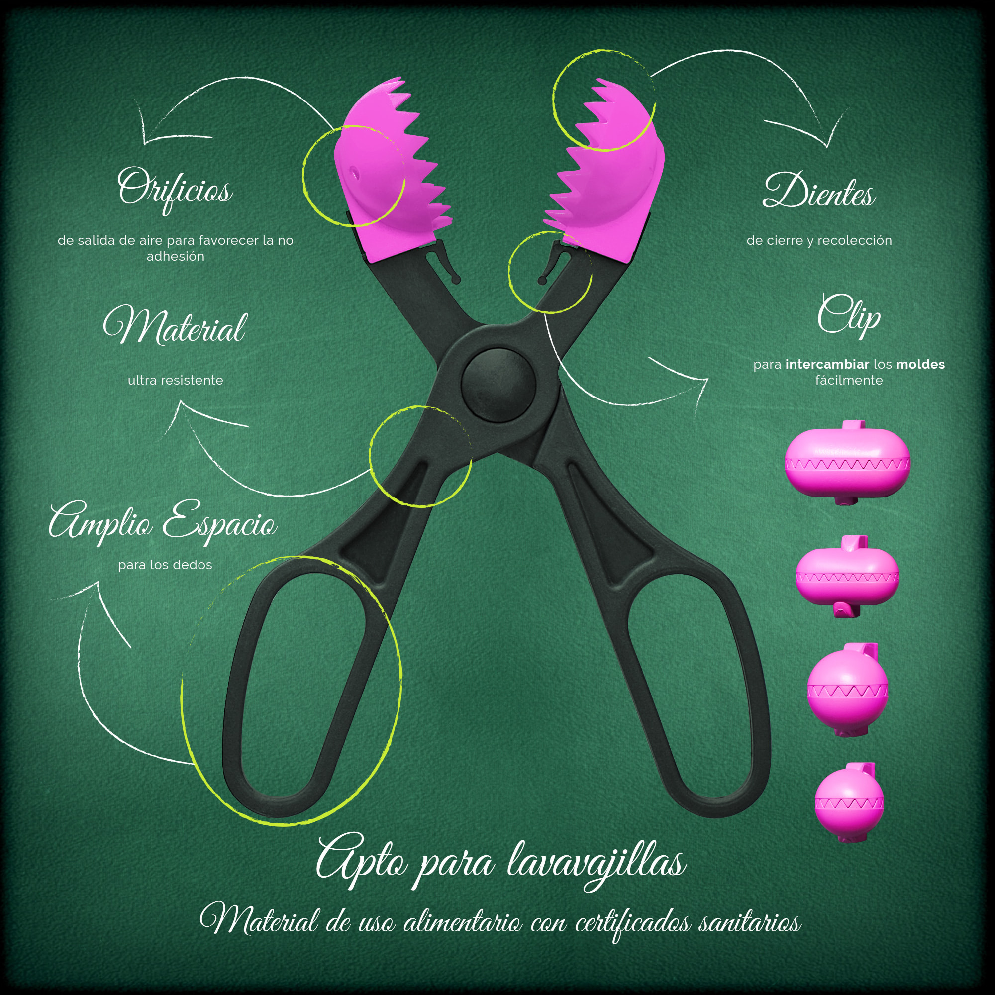 Pack utensilio multiusos con 4 moldes intercambiables color rosa+ 40 bandejas de conservación - La croquetera: patentado y fabricado en España