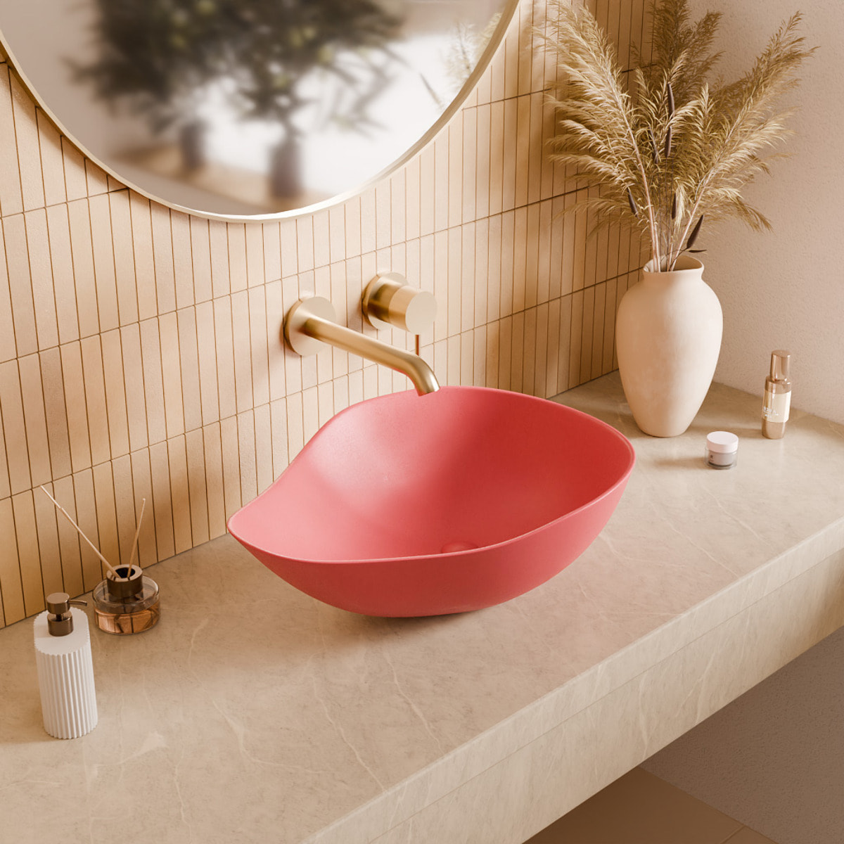 Vasque à poser design asymétrique 50,5 x 38 x 19 cm sans trop-plein rose mat PixL (CEPX5038PM)