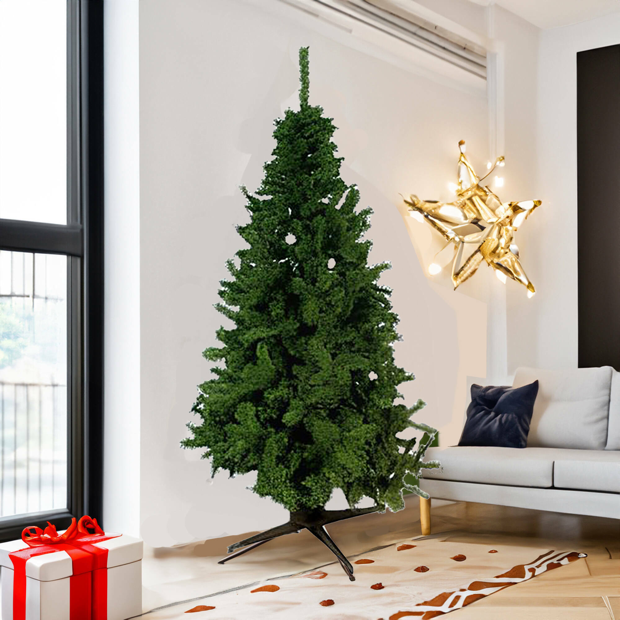 Albero di Natale Tinsel, Pino artificiale, Albero effetto reale, Alberello natalizio, Made in Italy, 150x150 h250 cm, Verde