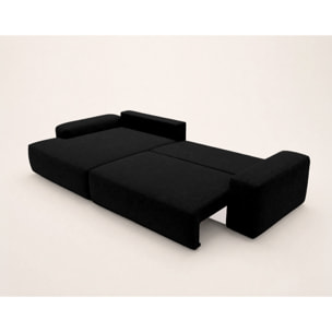 Tama - Canapé d'angle gauche 4 places convertible avec coffre en tissu - Noir