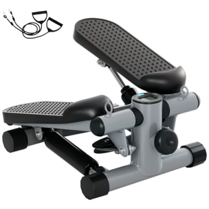 Mini stepper Fitness réglable 2 bandes de résistance incluses écran LCD multifonction gris