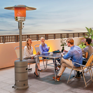Estufa de Gas Butano, 13 KW, Calefactor de Exterior a Gas Portátil con Temperatura Ajustable, Protección contra Vuelcos, Encendido Piezoeléctrico y Ruedas, Apta para Butano y Propano, Gris