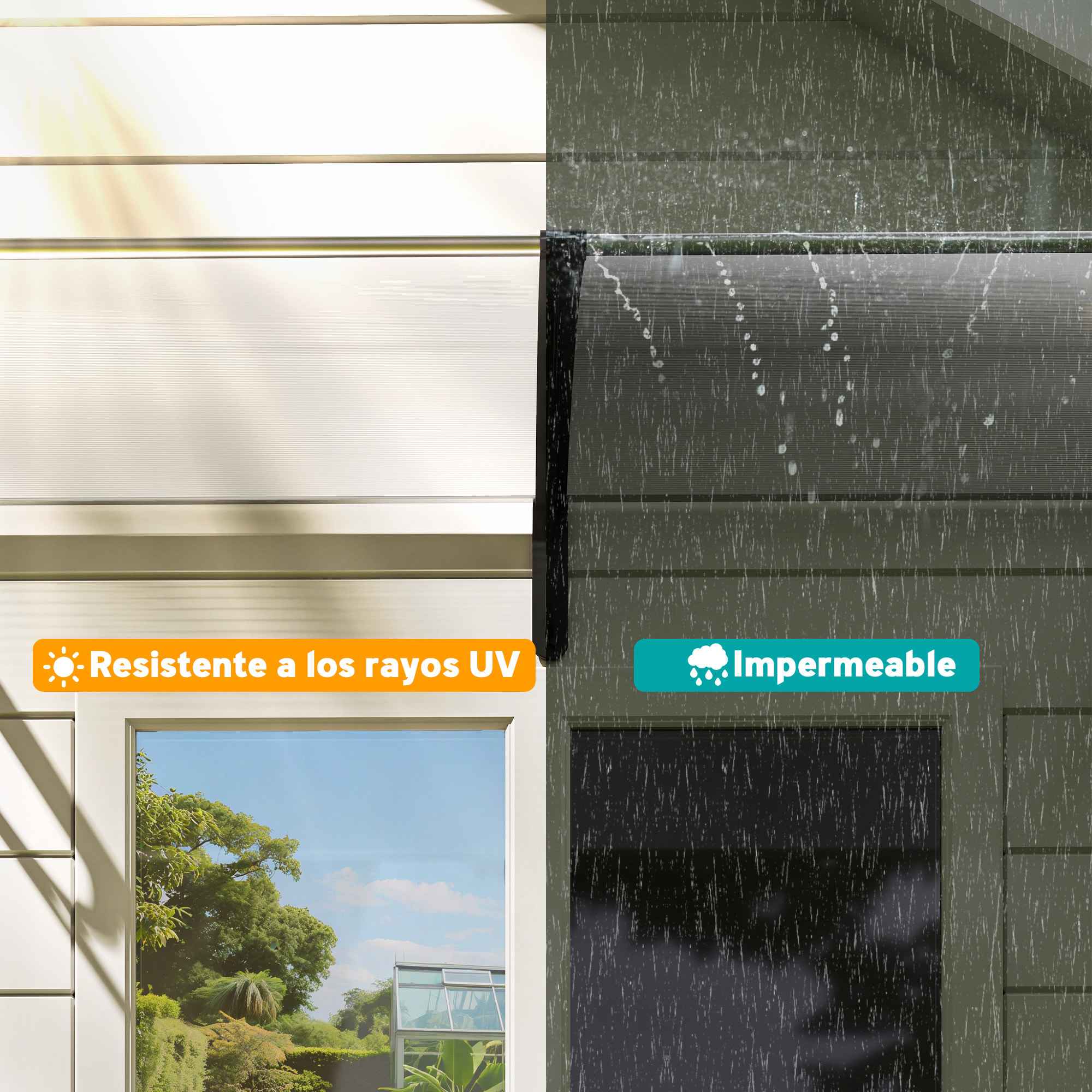 Marquesinas Exterior para Puertas y Ventanas, 195x75 cm, Tejadillo de Protección contra Sol y Lluvia, con Cubierta de Policarbonato, Soporte de Aleación de Aluminio, Blanco