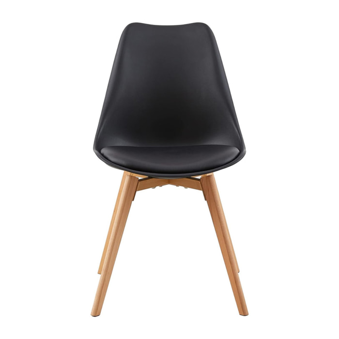 Set di 4 sedie WYNWOOD in polipropilene nero, cuscino ecopelle, gambe in legno di faggio, 47x52x82 cm