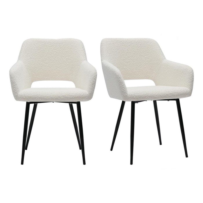 Chaises en tissu effet laine bouclée blanc cassé et métal noir (lot de 2) LAURETTE