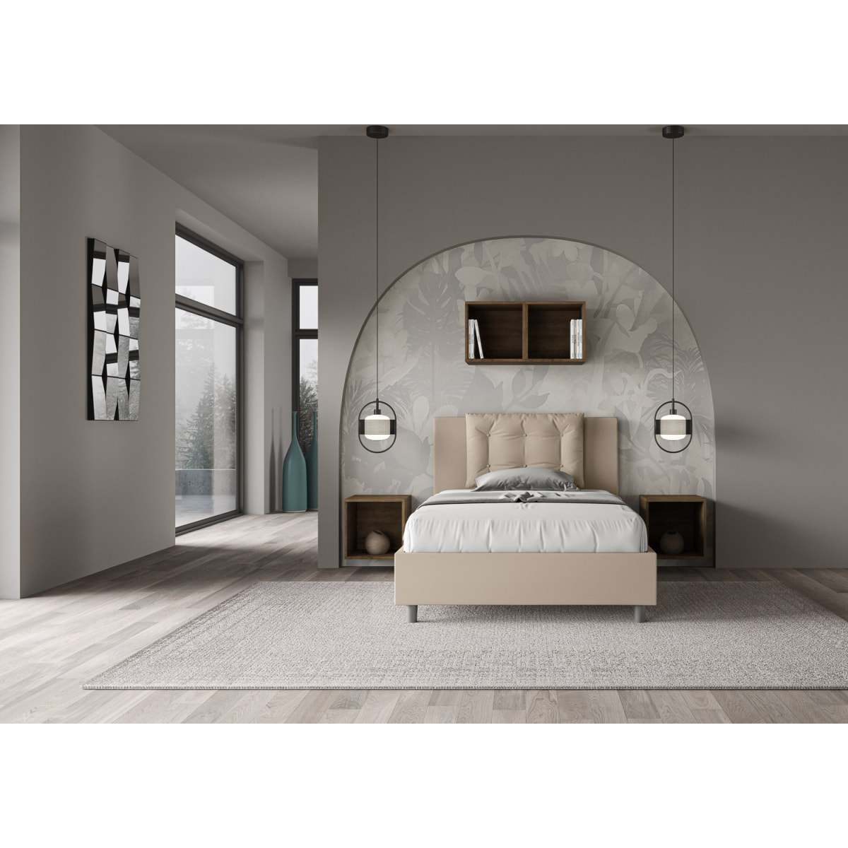 Letto una piazza e mezza contenitore imbottito 120x200 similpelle tortora Annalisa