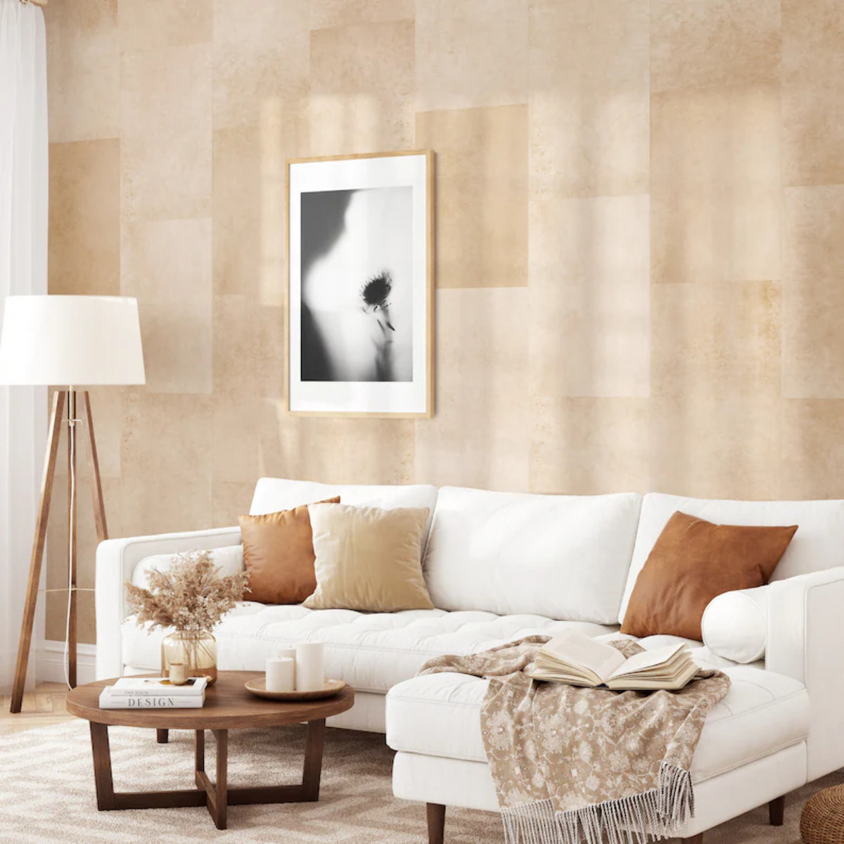 Carta da Parati Boho in Tonalità Neutre