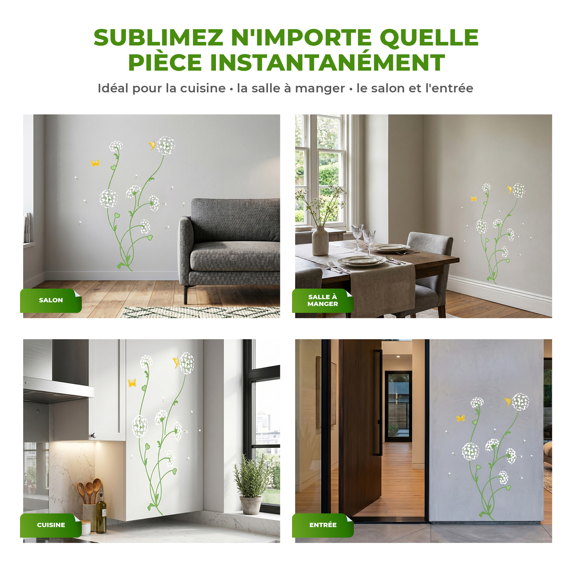 Stickers Muraux décoration adhésifs Fleurs pisenlits en coeurs