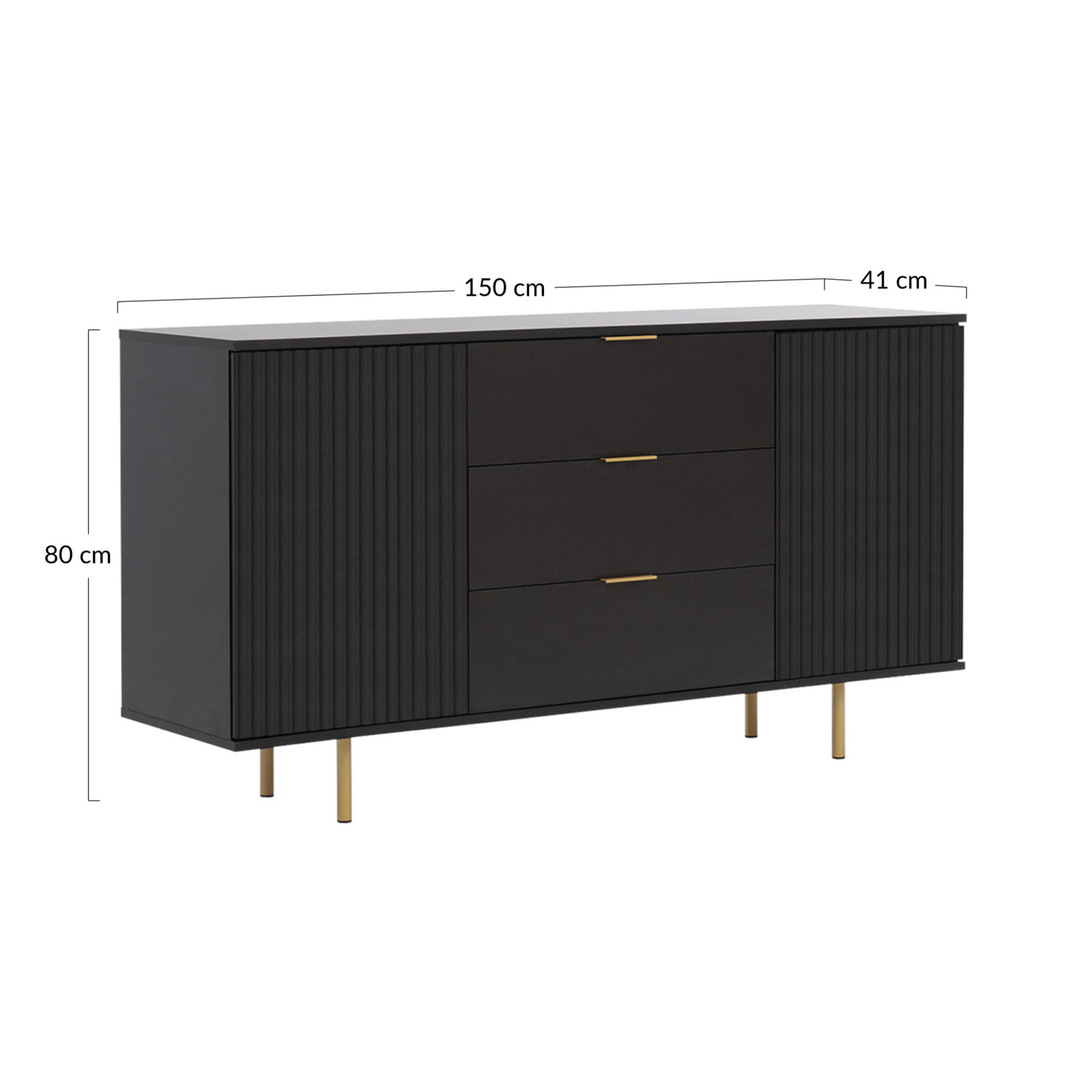 Monica - buffet - noir - 3 tiroirs et 2 portes - 150 cm - Noir