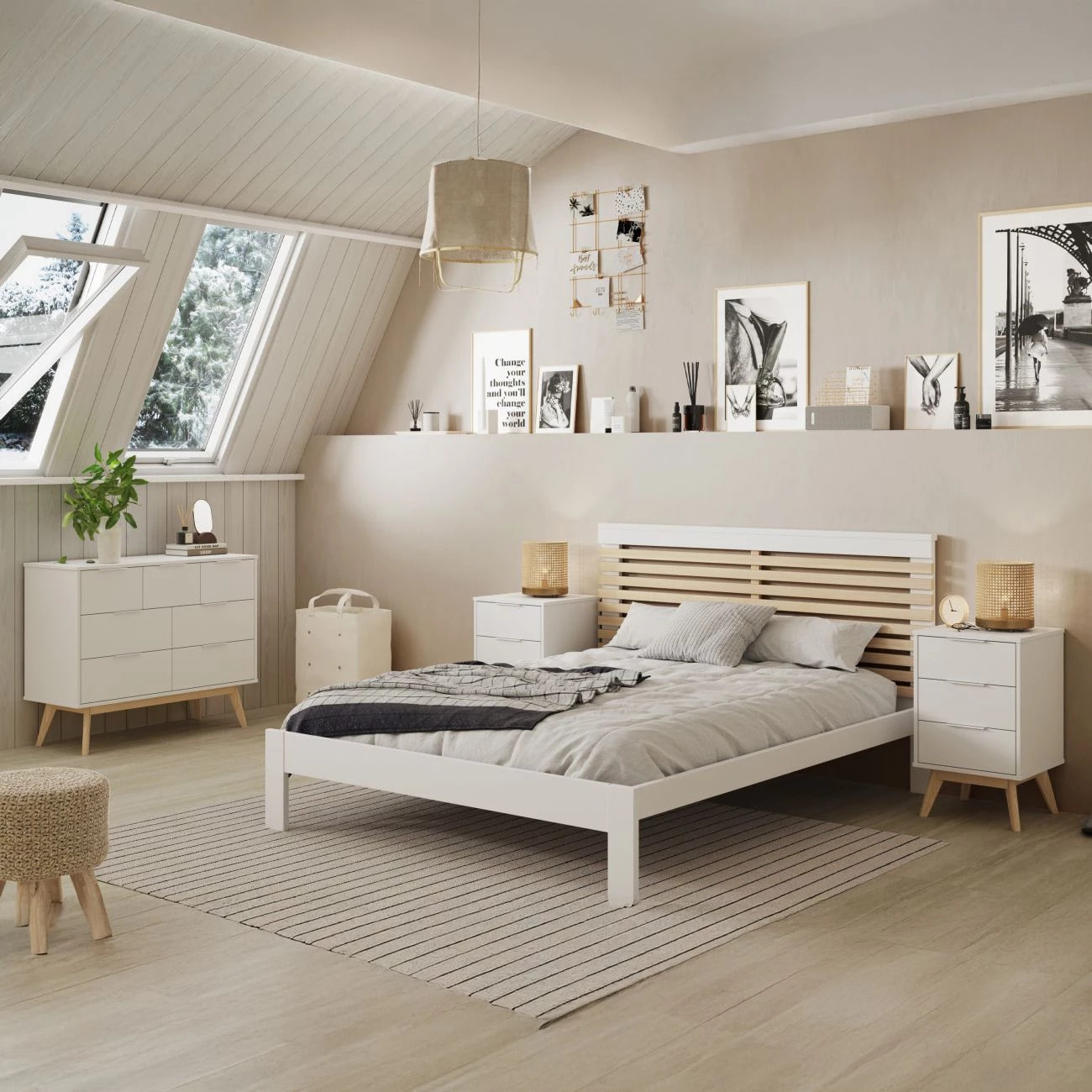 Mesita de noche Numa 3 cajones Blanco - Oak Soft