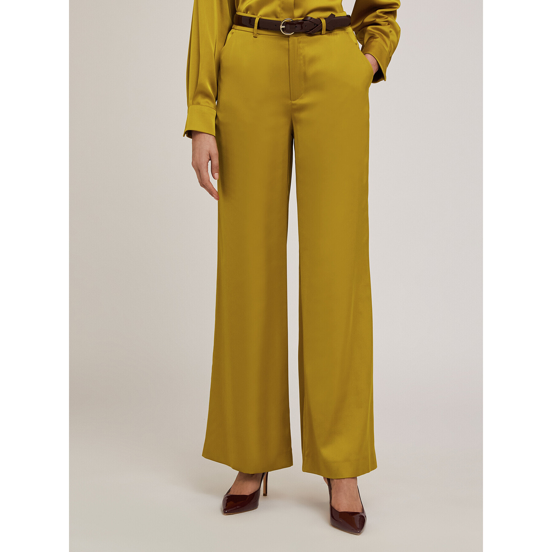 Motivi - Pantaloni palazzo in raso satin - Giallo