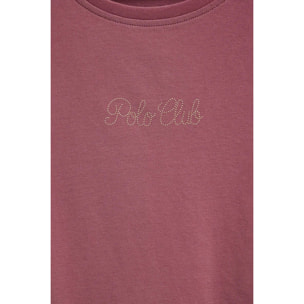 Camiseta rosa retro de manga corta con brillantes Polo Club