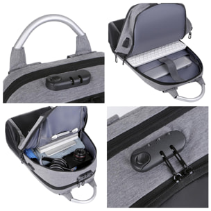 DAM Mochila porta Laptop 15,6''. Capa impermeable alta resistencia, adaptable a Trolley. Bloqueo de cremalleras. Toma USB externa. 30x17x46 Cm. Color: Gris