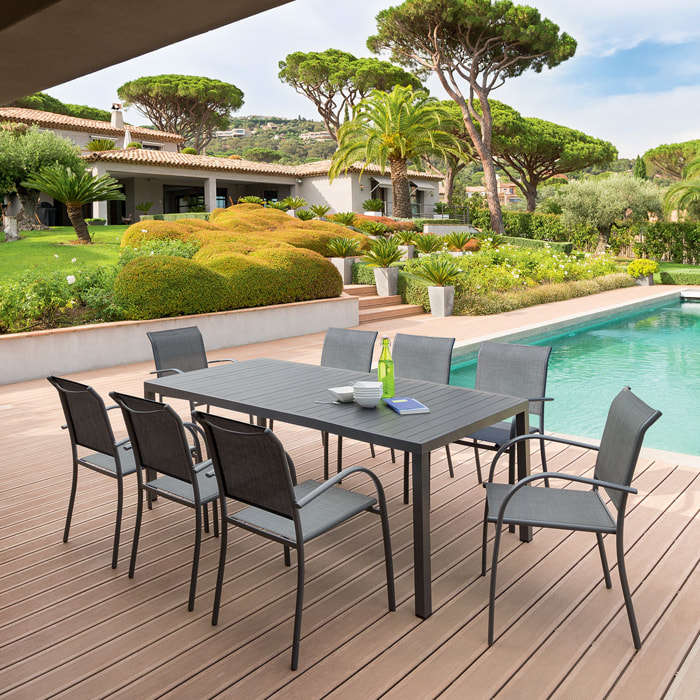 Table de jardin rectangulaire "Piazza" graphite 8 places en aluminium traité époxy