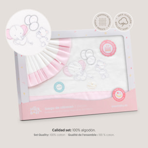 Triptico Cuna Franela Oso Elefante Globos Bco/Rosa
