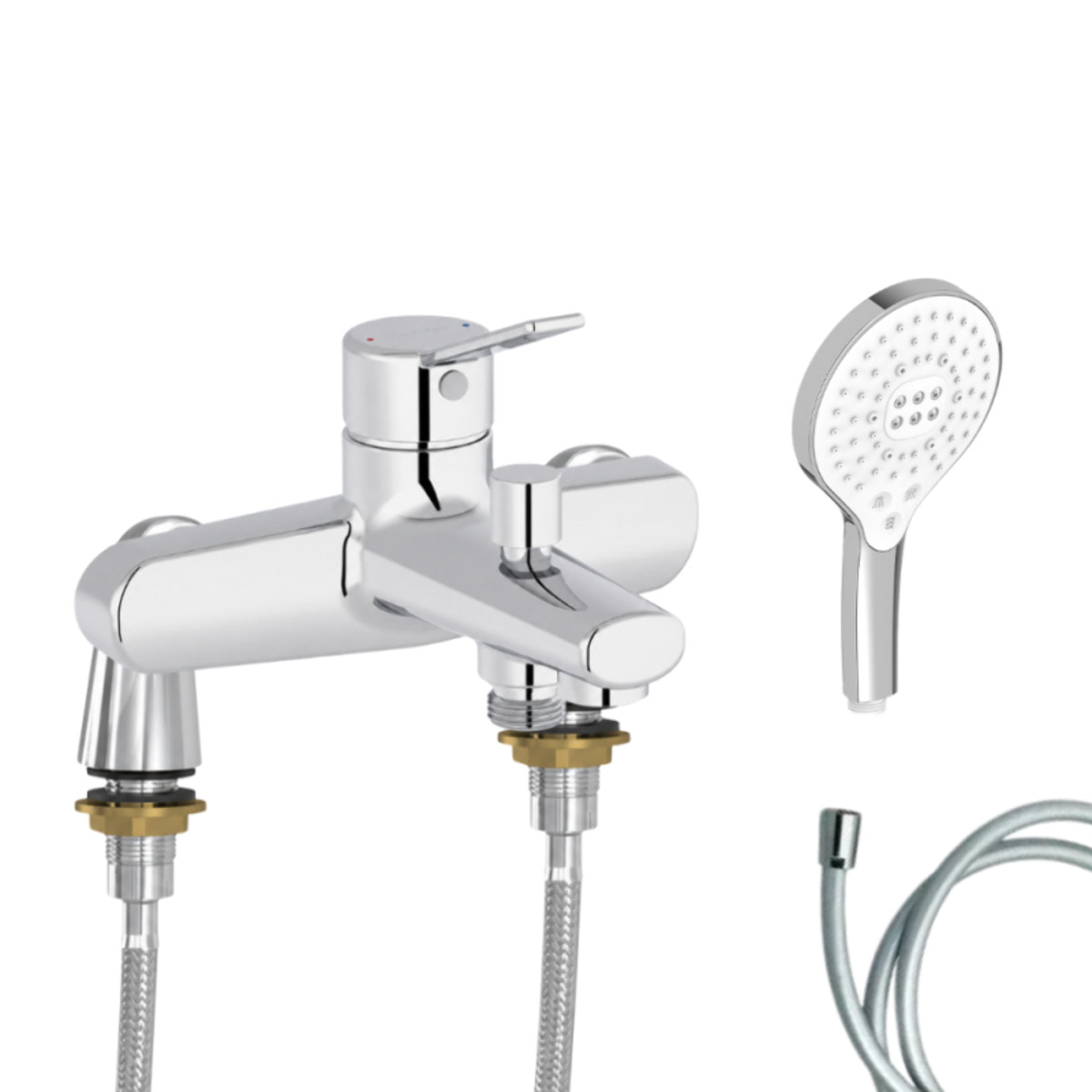 Mitigeur baignoire Eo + pommeau de douche Metro signature + flexible de douche lisse + colonnettes Idro'Flex