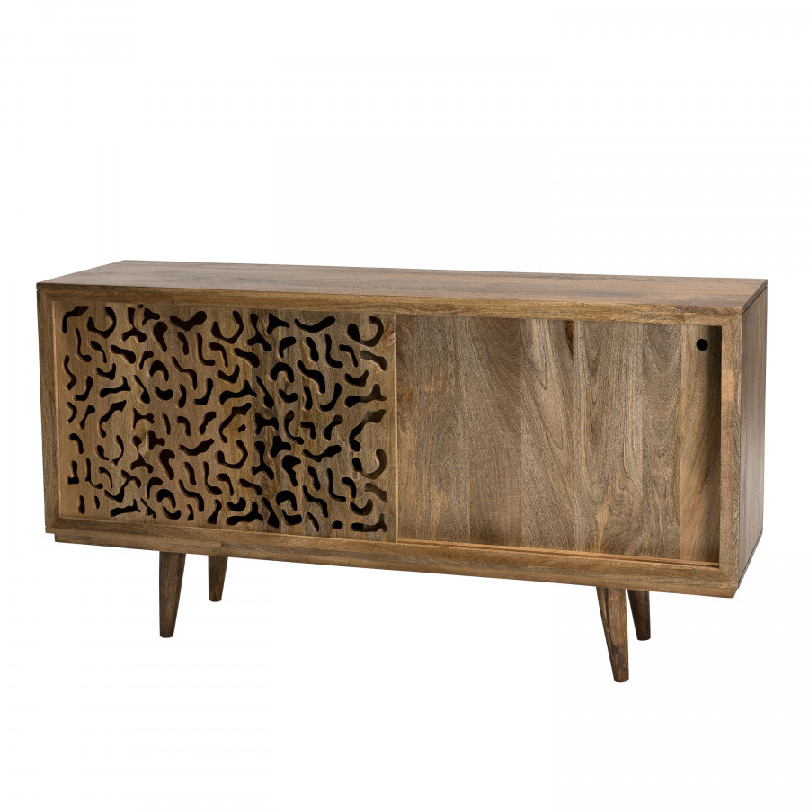 IRENE - Buffet bois Manguier 160x45cm 2 portes coulissantes 1 étagère Jaipur