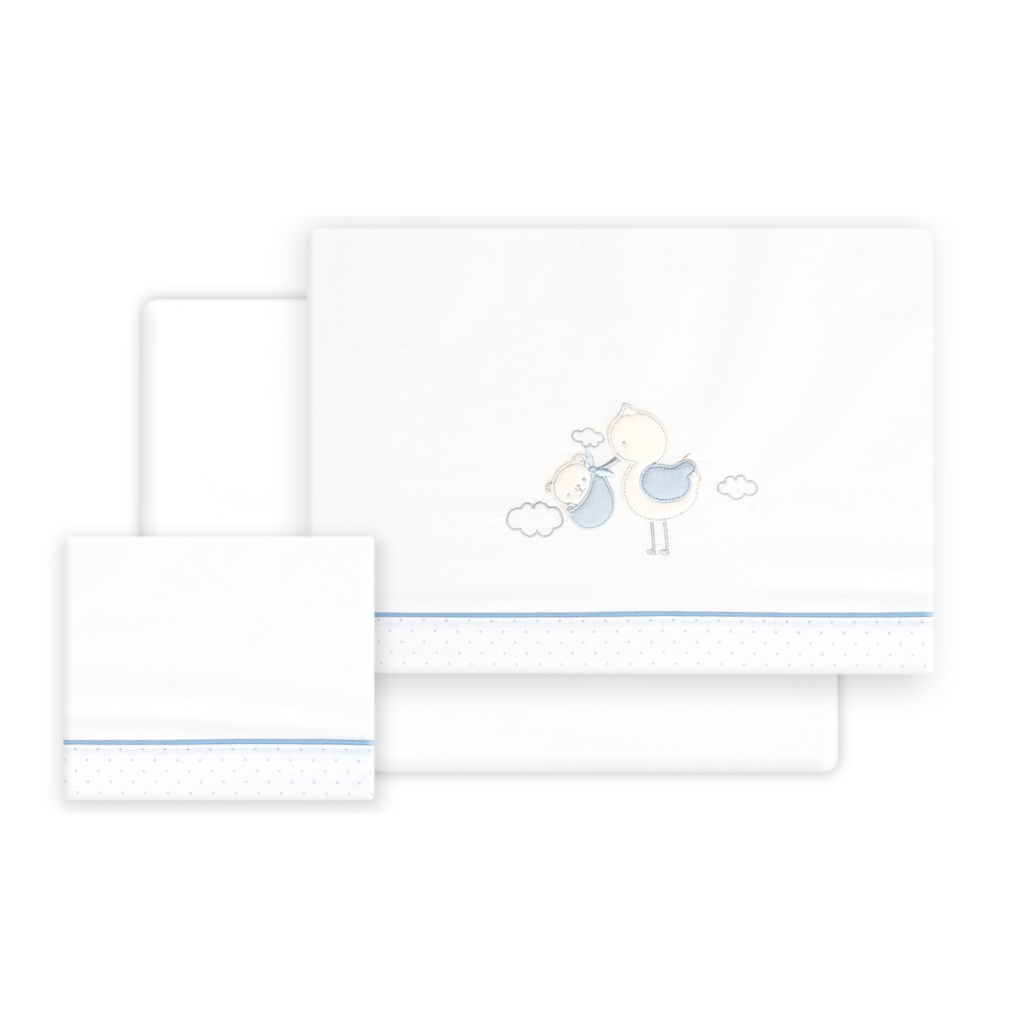 Triptico Cuna Cigueña Oso + Broche Bco/Azul