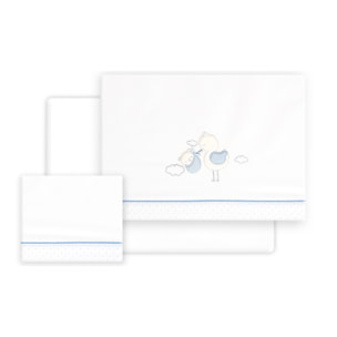 Triptico Cuna Cigueña Oso + Broche Bco/Azul