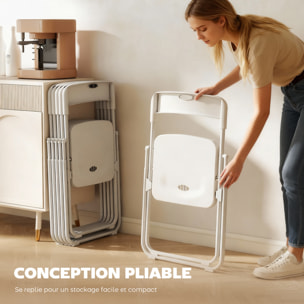 Lot de 6 chaises pliantes grand confort assise concave dossier incurvé fente poignée acier PP blanc