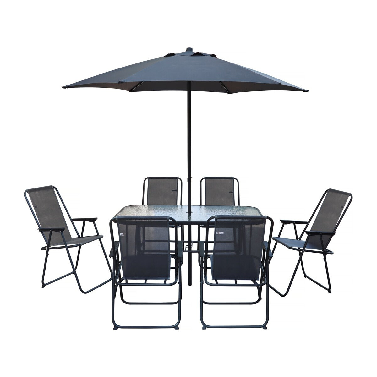 Table et chaises de jardin avec parasol en métal "Convivia" - 6 places - Gris anthracite