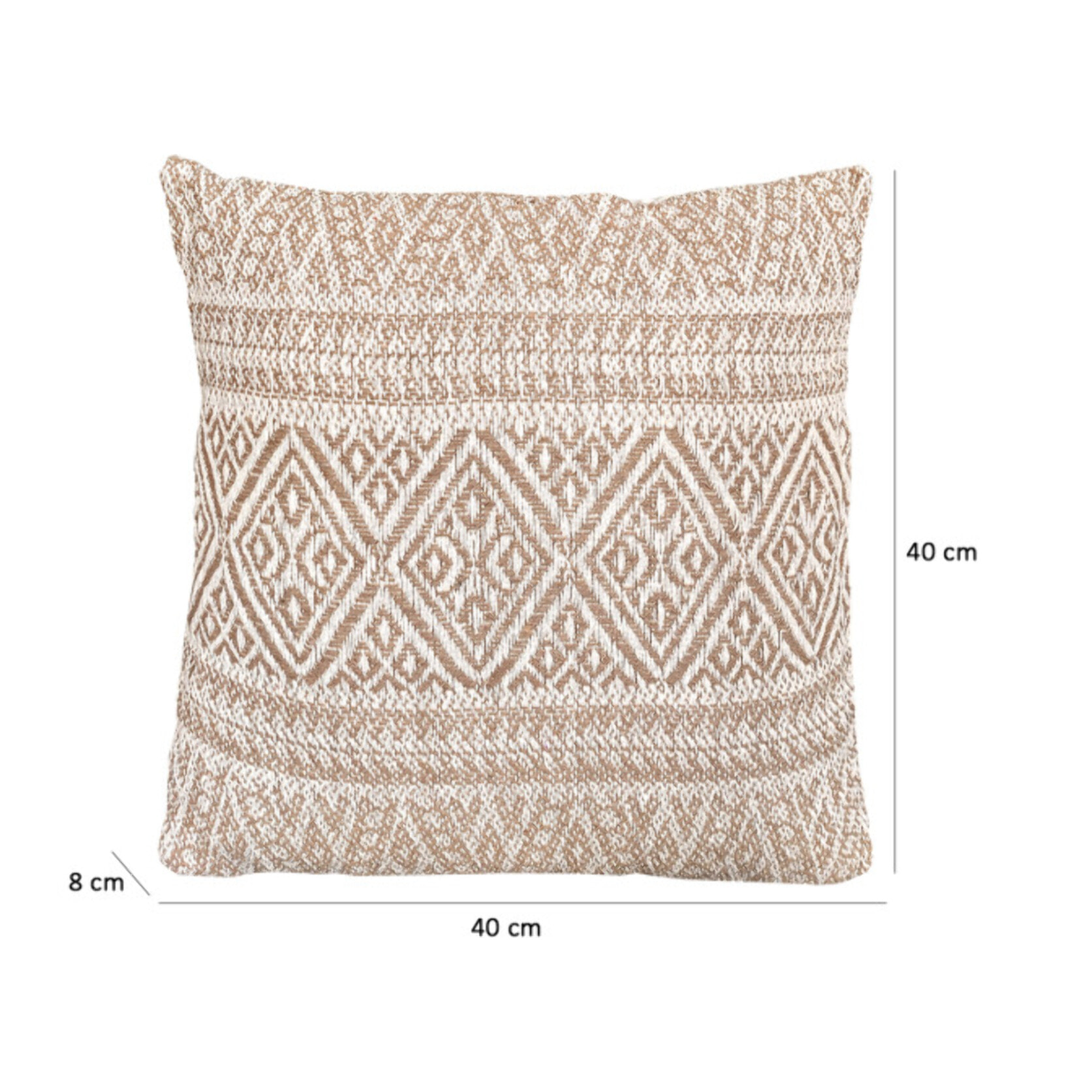 Coussin en coton brodé carré 40 x 40 cm motifs losanges beige - WINTER