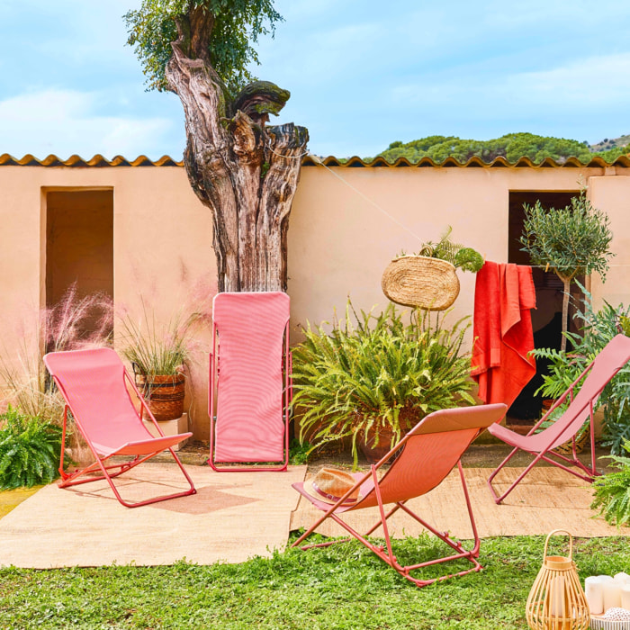 Lot de 4 chaises pliantes LIVORNO en acier / textilene. terracotta. 83 x 88 x 95 cm