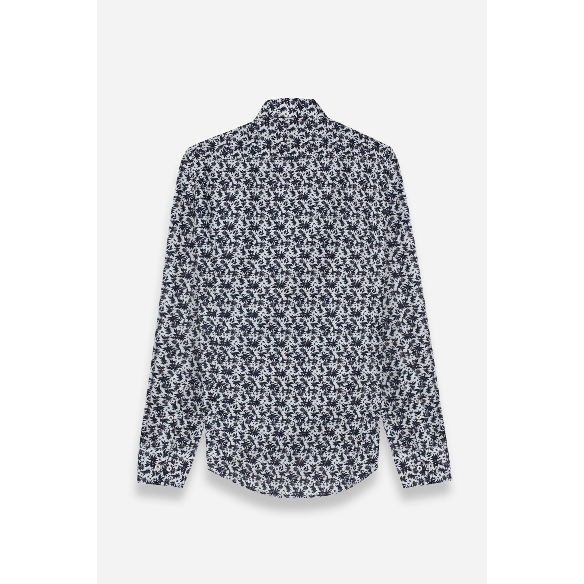 Camicia Uomo 1 Bottoni Button Down Slim Popeline Stampato Bianco e Blu