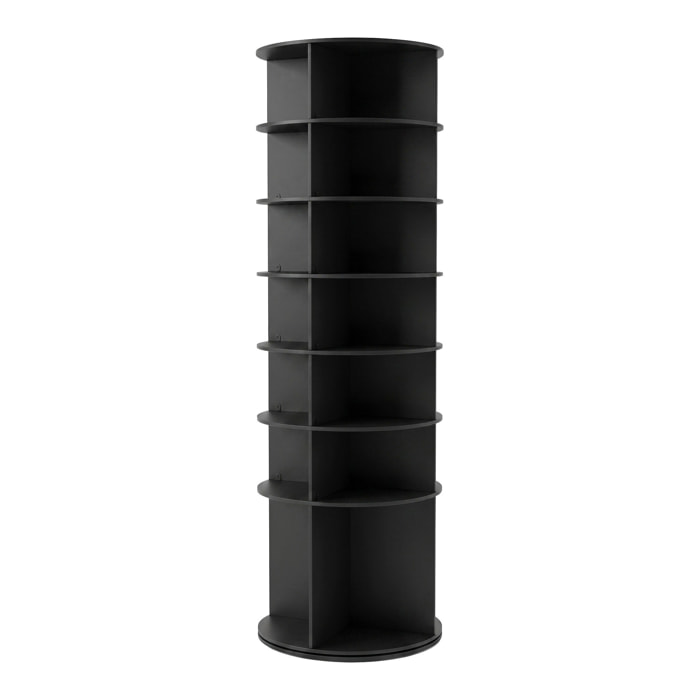 Ryuen - Scarpiera Verticale 7 Ripiani H184 cm 28 paia con Base Rotonda Girevole 360° Manuale Nera