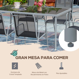 Set Mueble de Jardín de 7 Piezas Hecho de Acero 150x90x72cm Negro