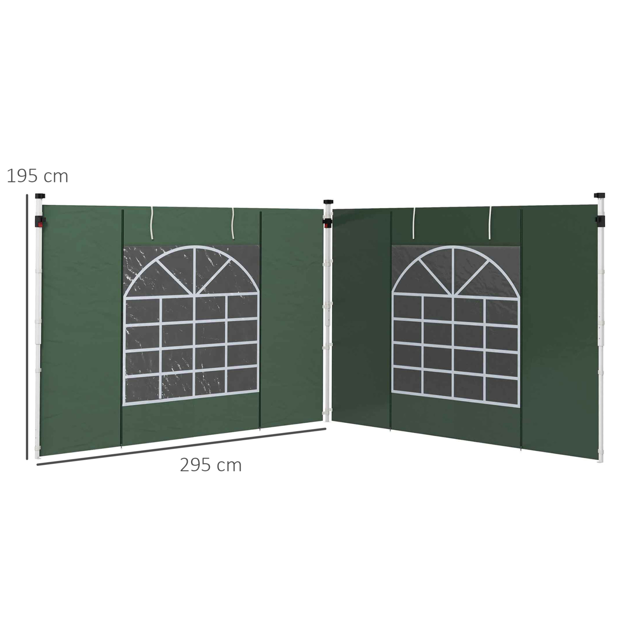 Paredes Laterales para Carpa de 2 Paneles 295x195 cm Cortina Lateral de Tela Oxford con Ventana Enrollable y Puerta con Cremallera para Carpa 3x3 m o 3x6 m Verde