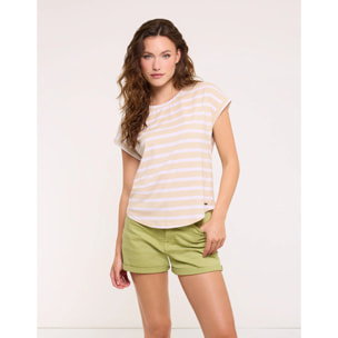 Camiseta Manga Corta de Rayas Beige - Madonna