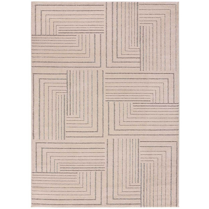 PAULA Alfombra geométrica de estilo vintage con relieve en tonos beige, varias medidas disponibles.