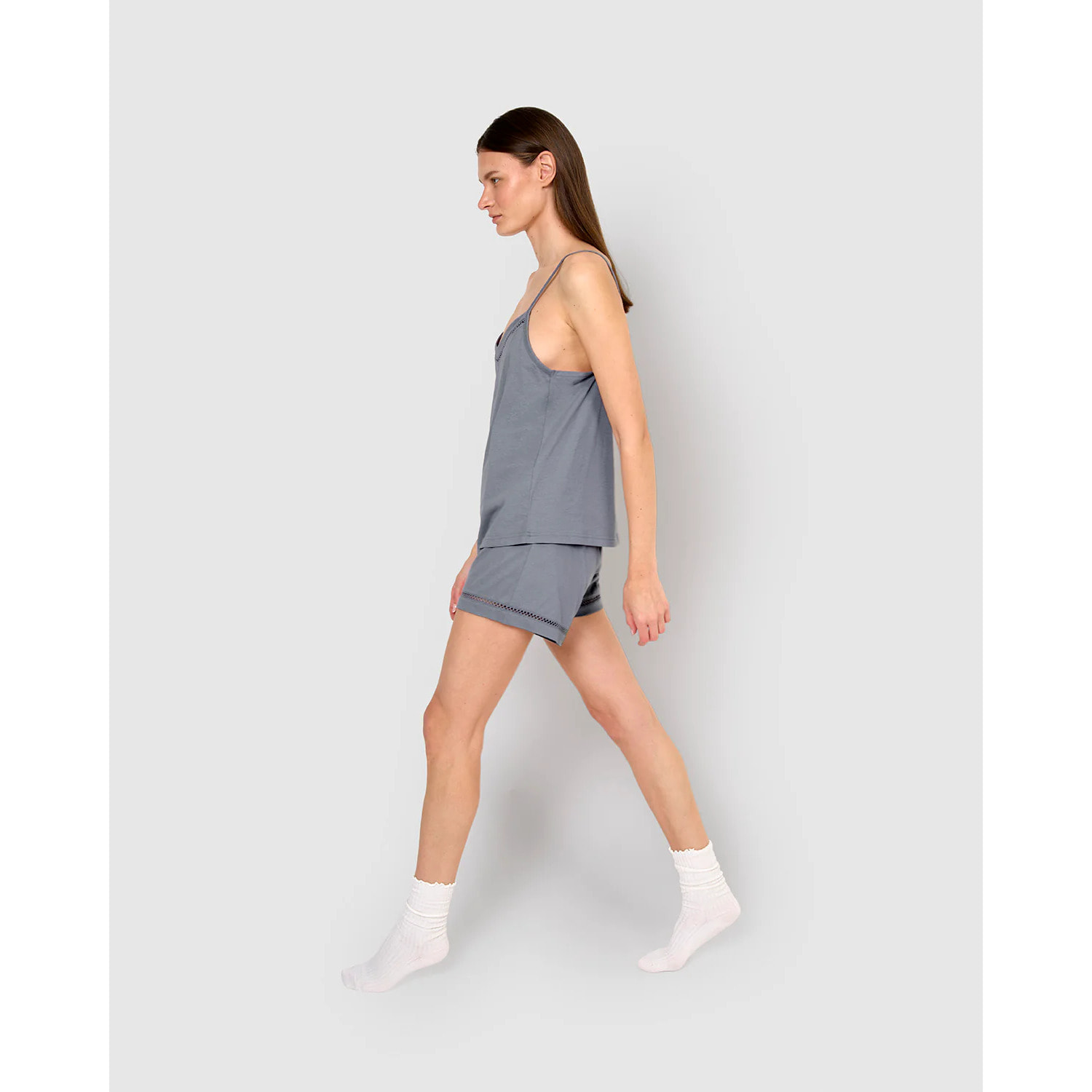 Pijama corto algodón vainica tirante azul