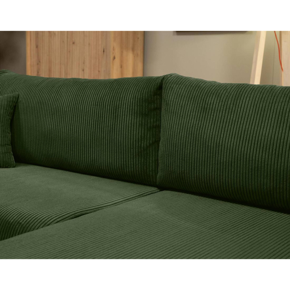 Naomi - Canapé d'angle réversible 4 places convertible avec coffre en velours côtelé - Vert